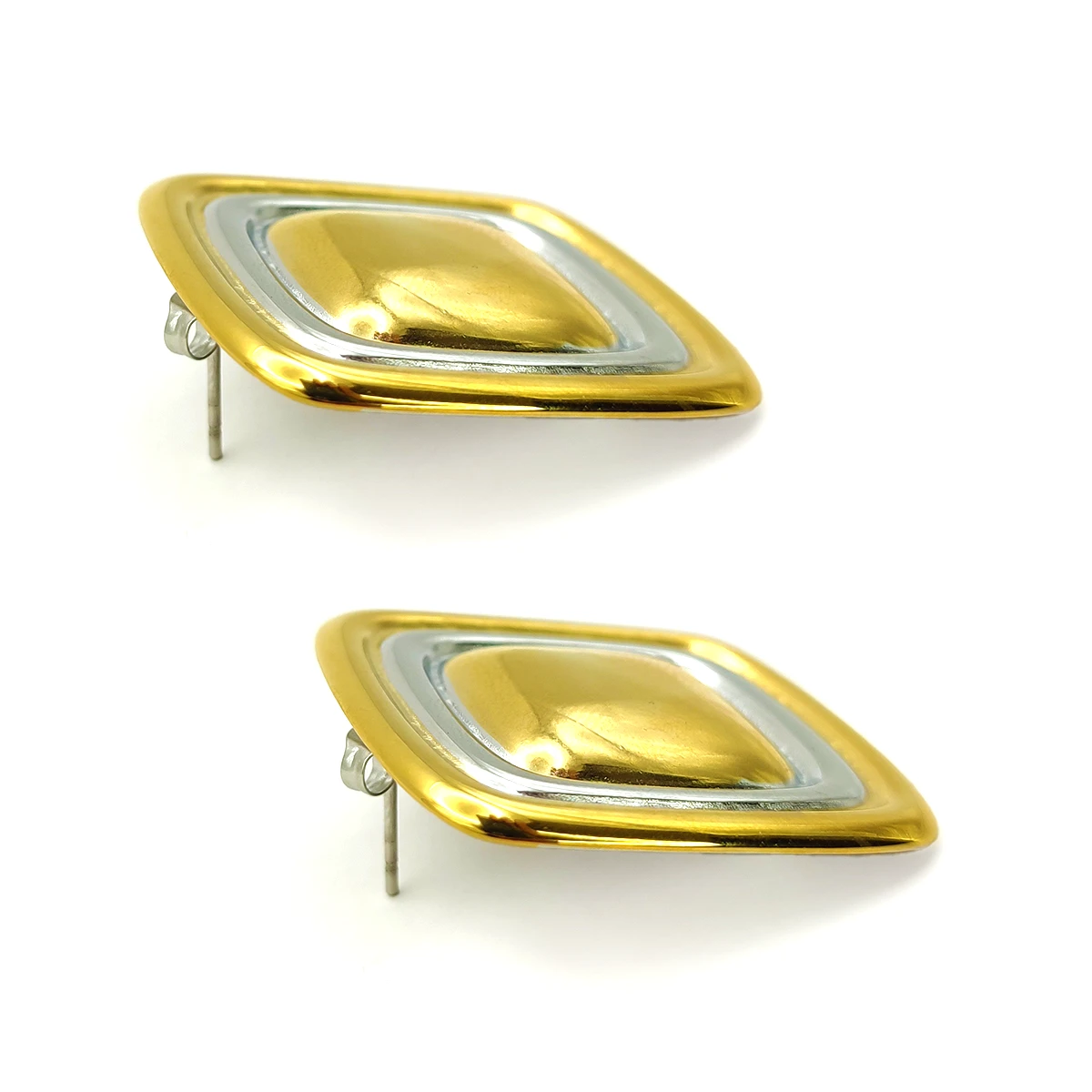 Aretes Acero Bicolor Gran Cuadrado Canales Lisos 35 mm