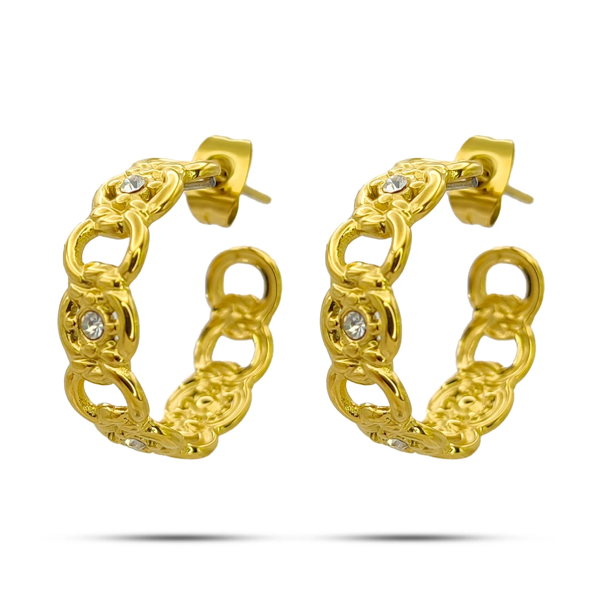 Aretes Acero Dorado Arracadas Circulos Huecos y Cristal