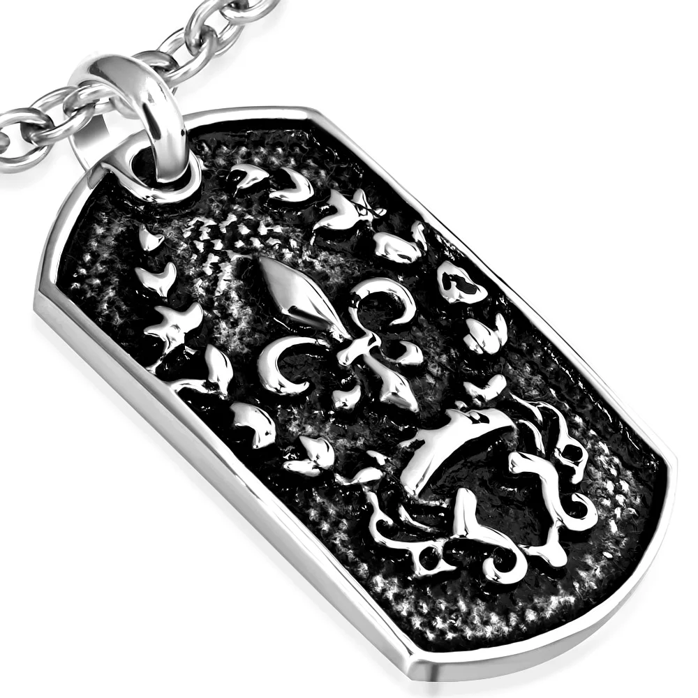 Dije de Acero Placa Biker Flor de Liz