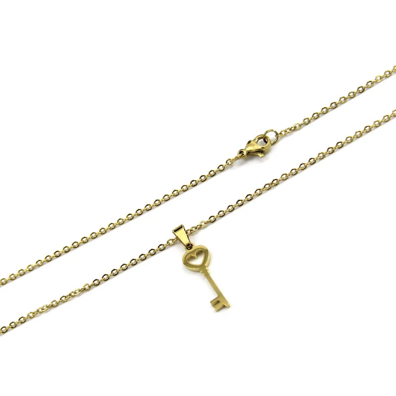 Set de Joyeria Acero Inox Dorado Corazon Llave Antigua