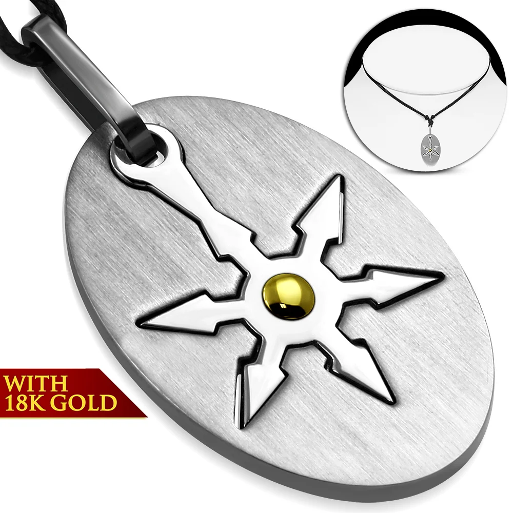 Collar Acero y Oro 18k Shuriken Arma Japonesa Medieval