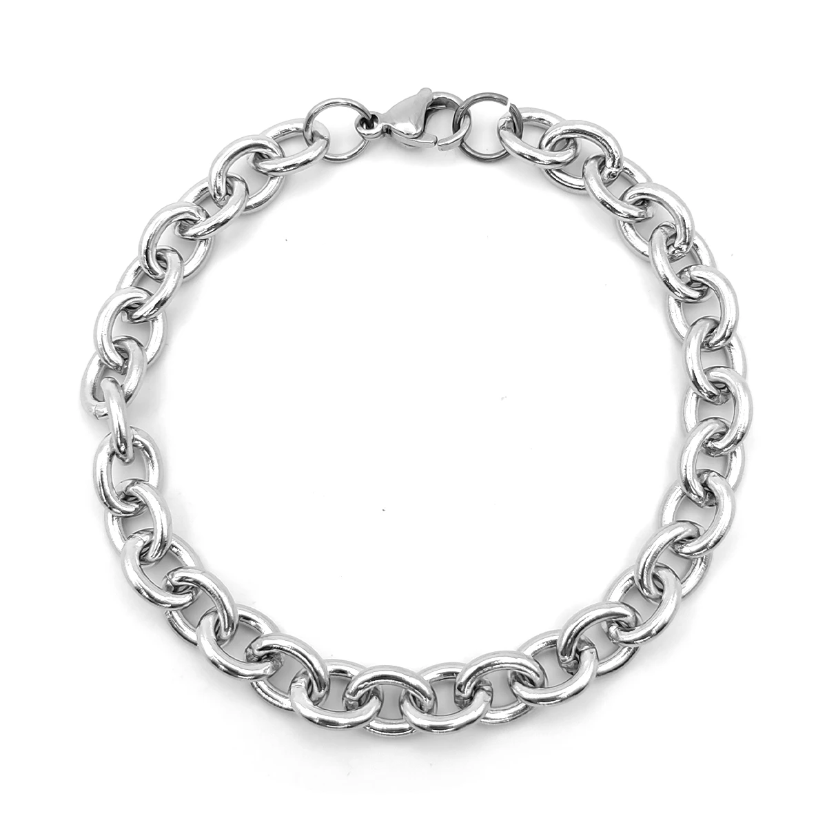 Pulsera Acero Plateado Esclava Eslabon Circular Grueso