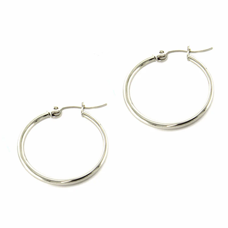 Aretes Acero Plateado Arracadas lisas Tubular 22mm