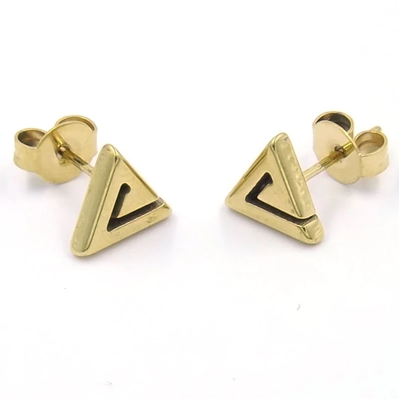 Aretes de Acero tipo Broquel Triangulo Espiral Dorado