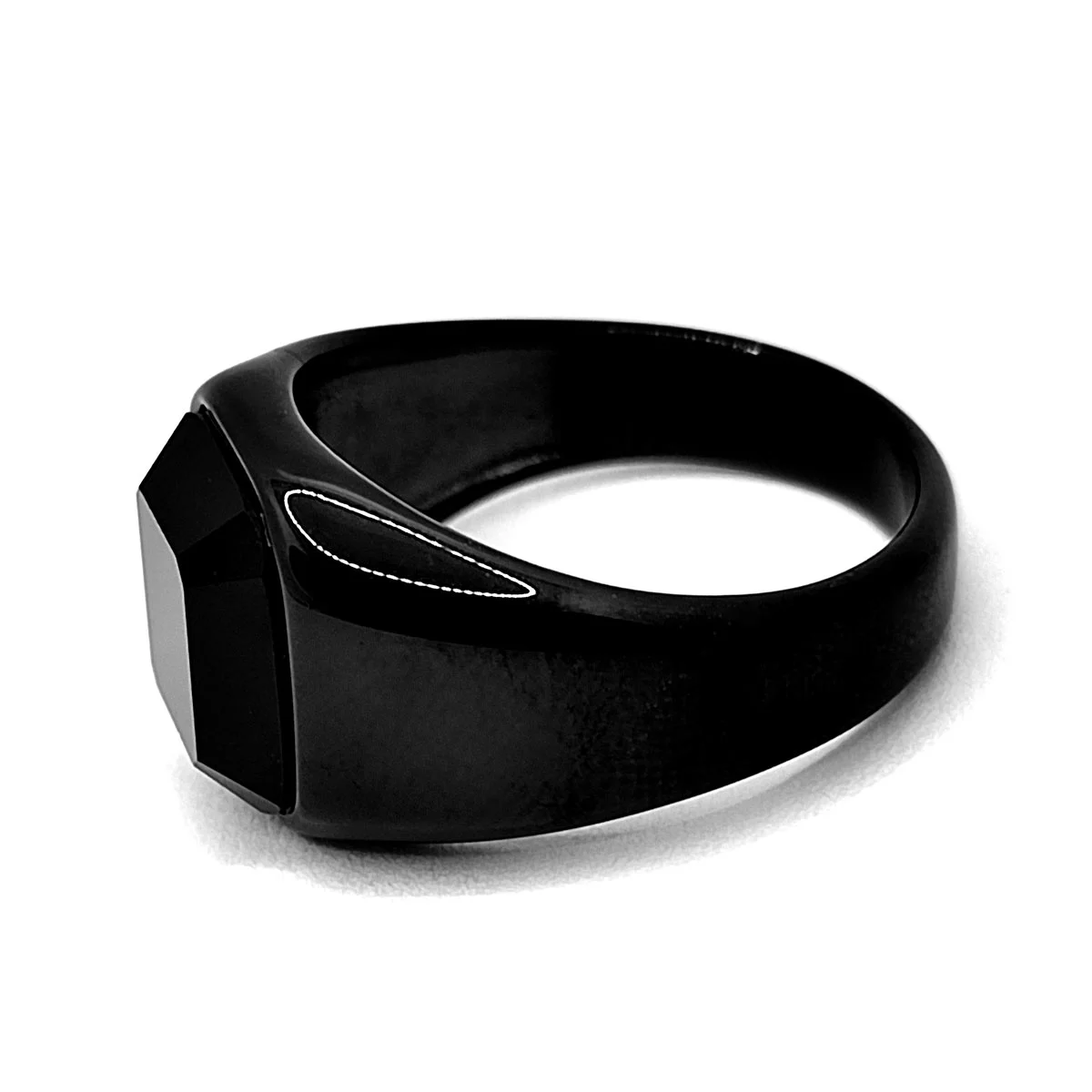 Anillo Acero Inox Zirconia Negro Caballero Elegante Rudo