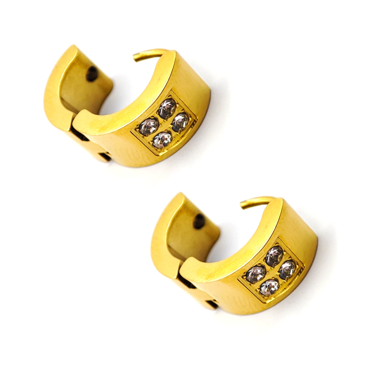 Aretes Acero Dorado Huggies Arracadas Cuadro Cristales