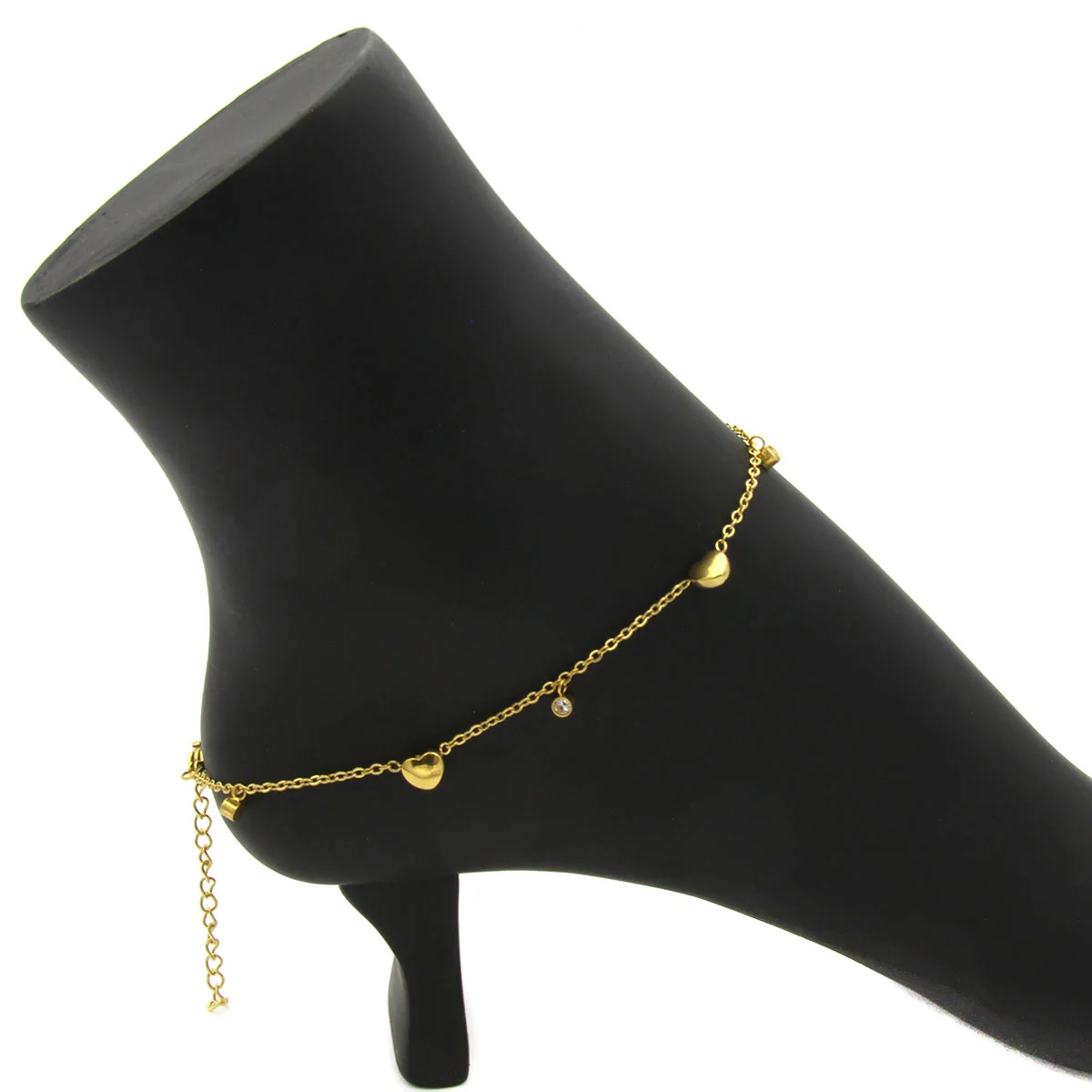Tobillera Acero Dorado Moderna Corazon Amor Zirconia 6mm