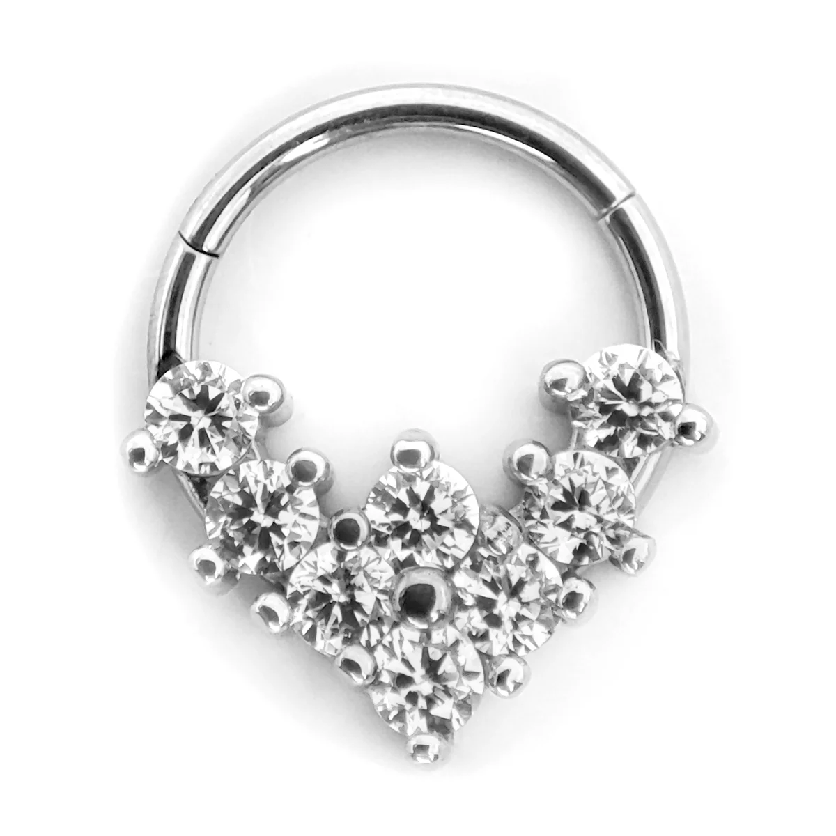 Piercing de Oreja Acero Plateado Aro Clicker Cristal en V