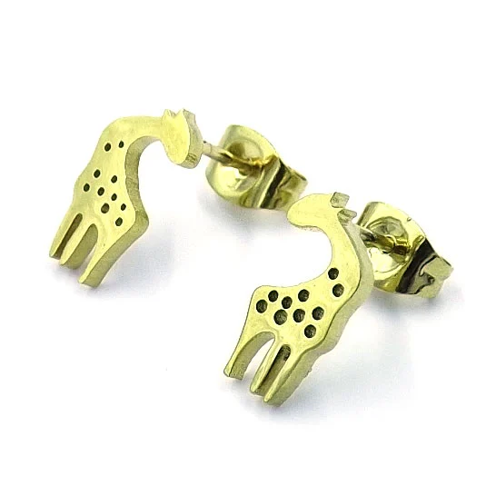 Aretes Tipo Broquel Acero Dorado Jirafa Africana