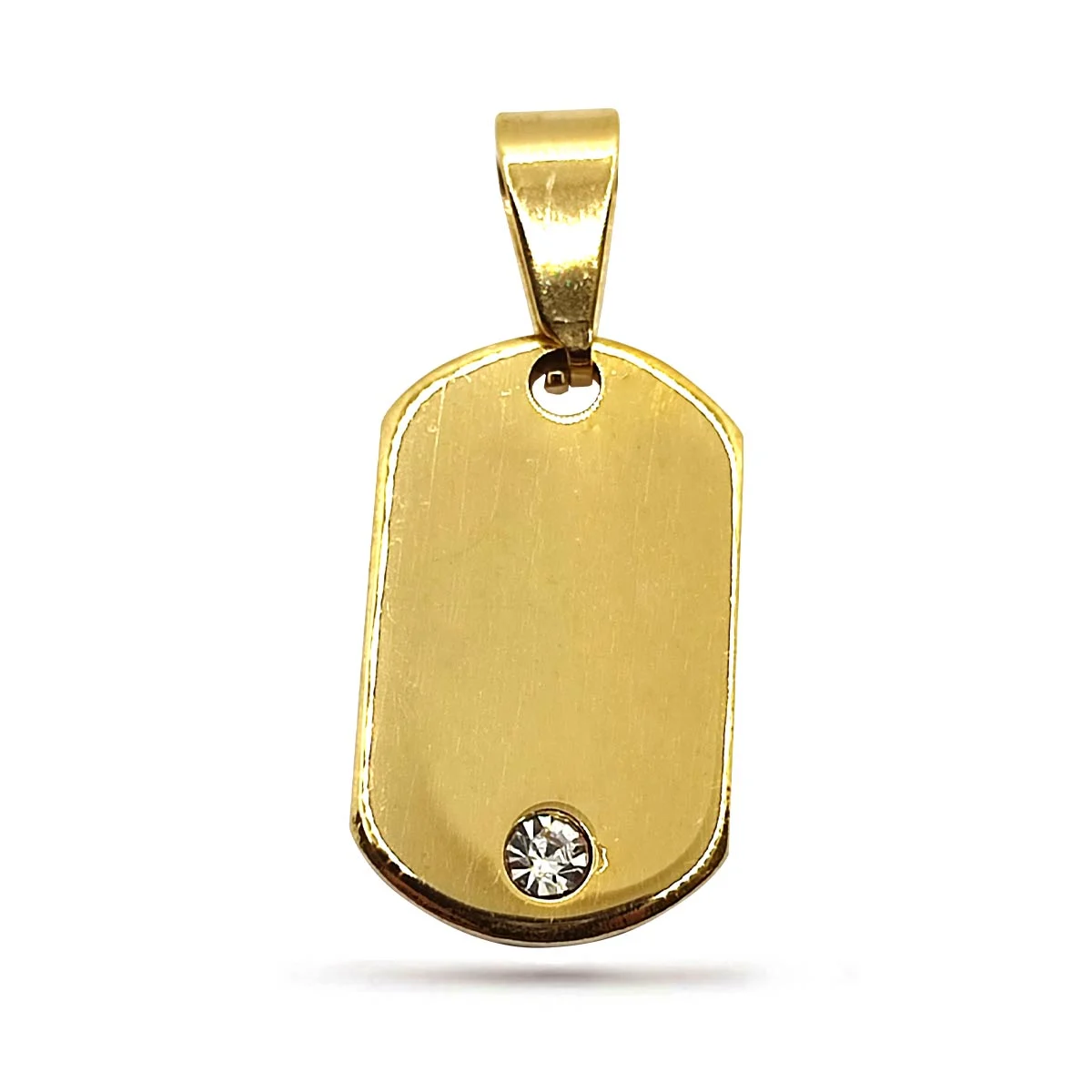 Dije Acero Inoxidable Dorada Mini Placa Sencilla Zirconia