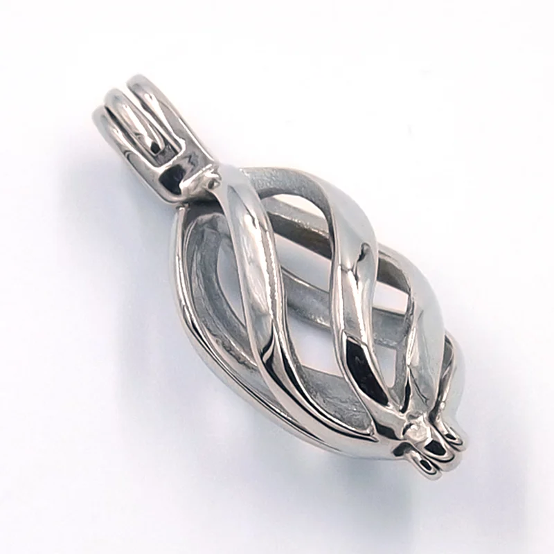 Dije de Acero Plateado Jaula Charm Espiral