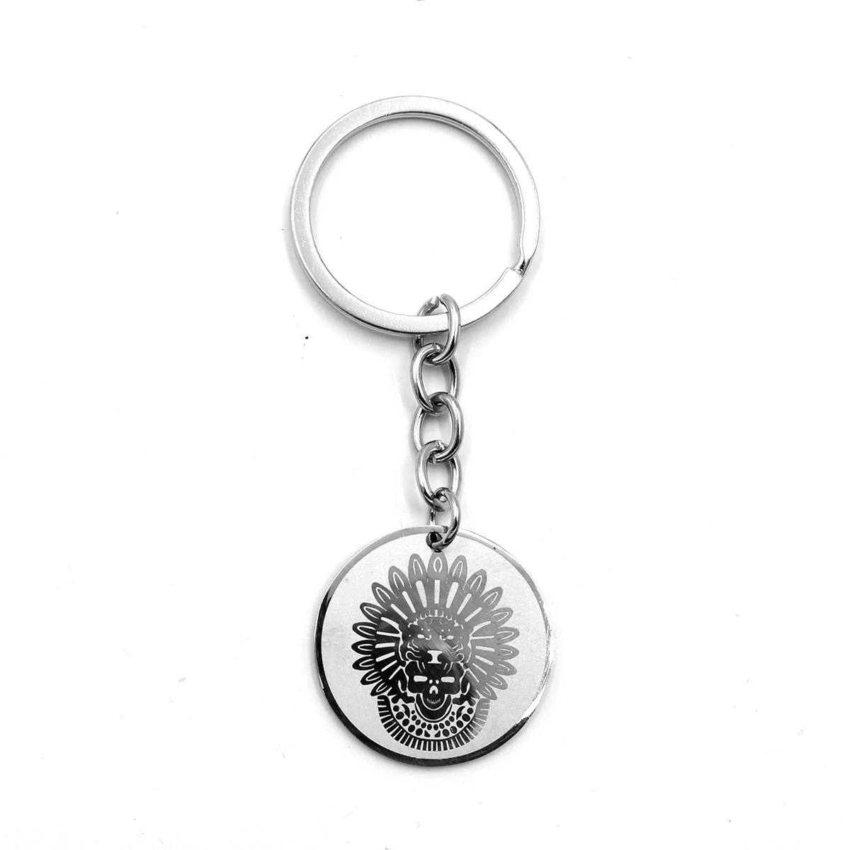 Llavero Acero Inox Plateado Calavera Penacho Azteca