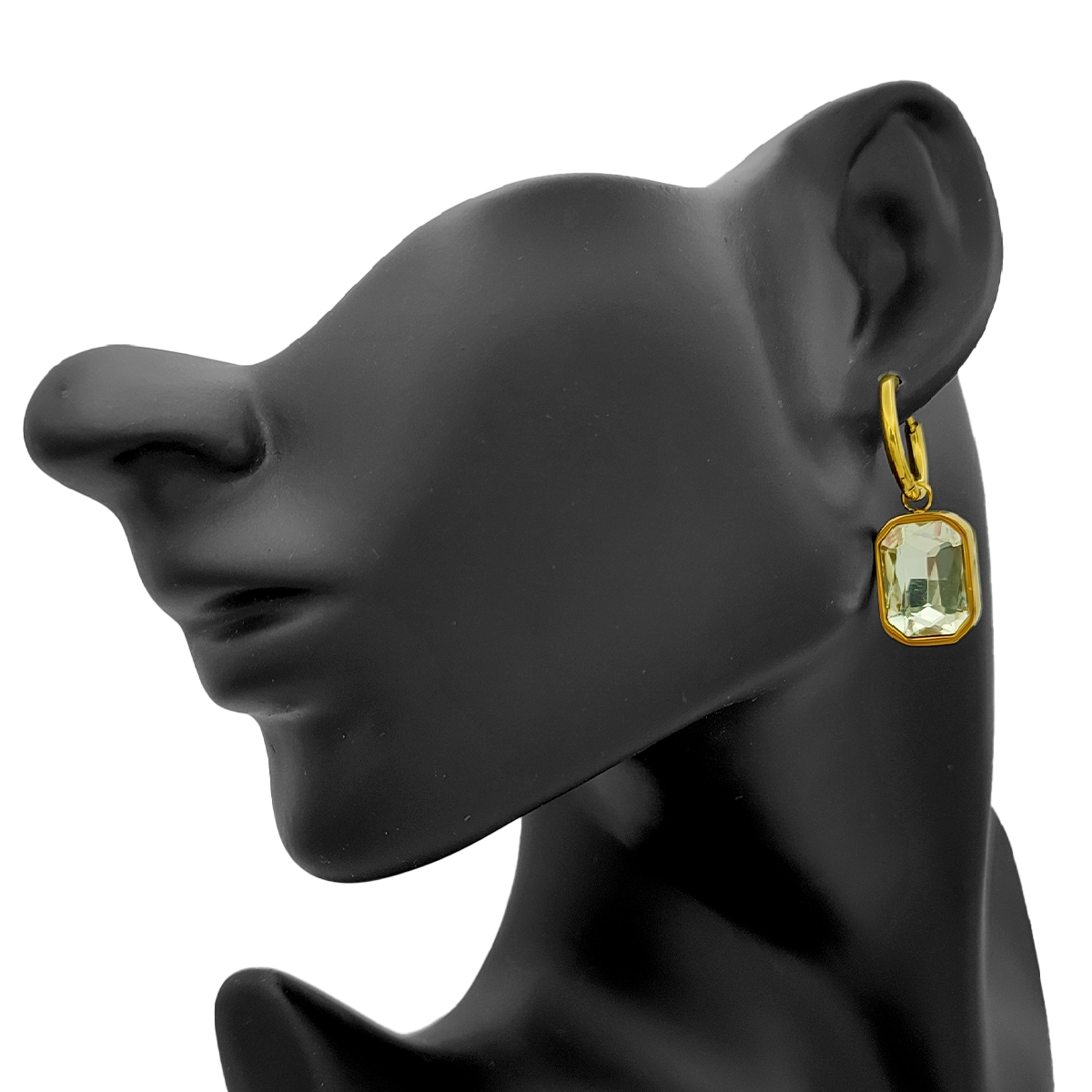 Aretes Acero Dorado Arracadas Huggies Cristal Rectangular