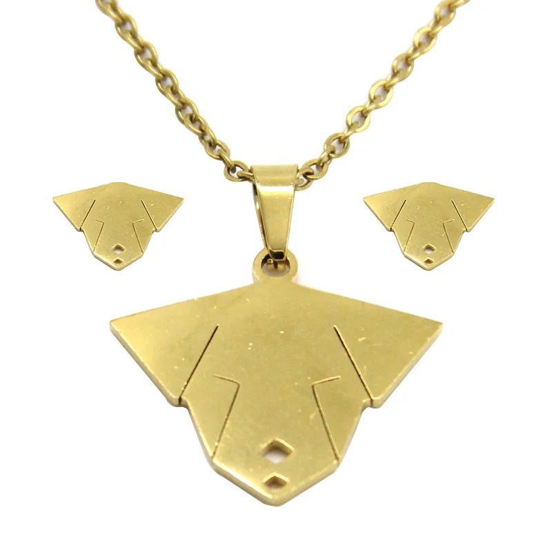 Set de Joyeria Acero Inoxidable Dorado Mascota Perrito