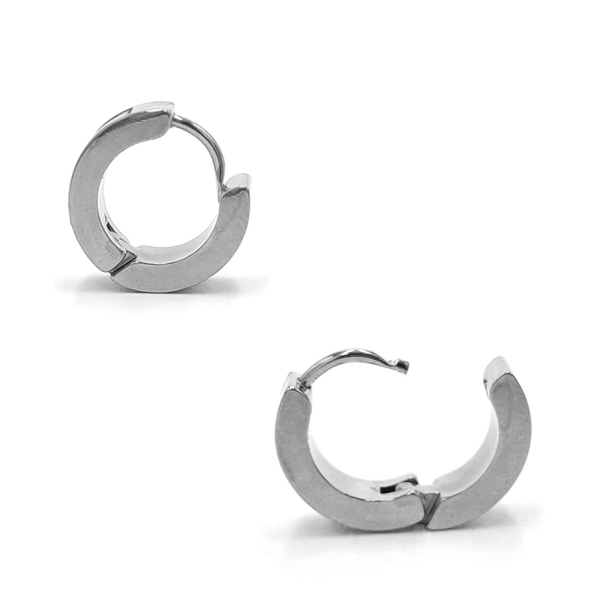 Aretes Acero Plateado Huggies Anchos Lineas Madre Perla