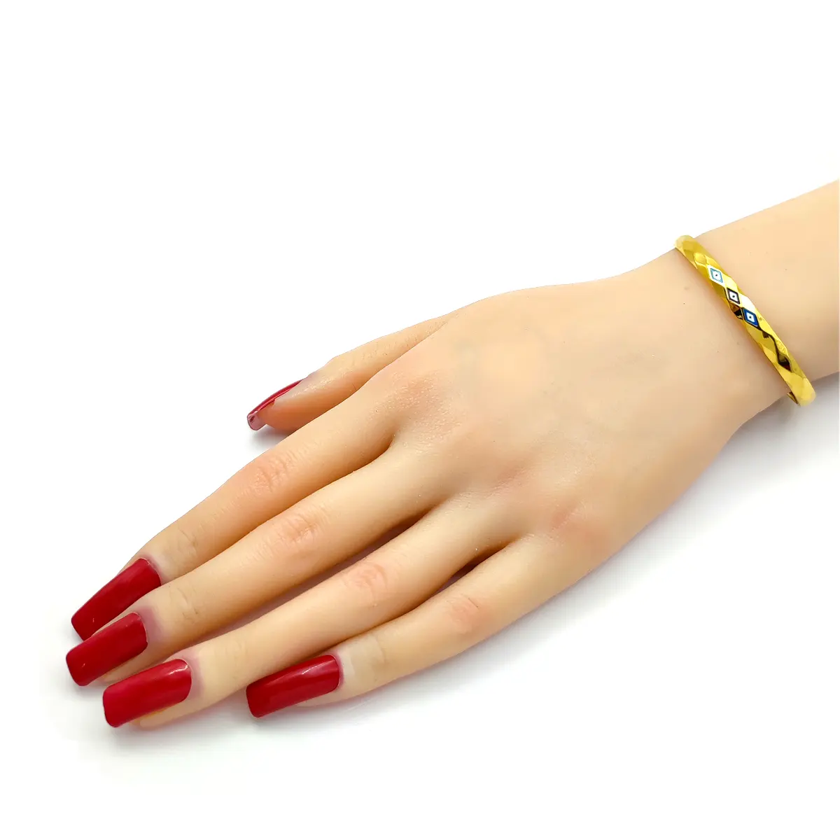 Pulsera Acero Dorado Ojo Turco Azul Geometrico Rombo
