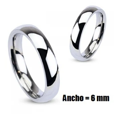 Anillo Acero Inoxidable Plateado Diseño Argolla de Matrimonio 6 mm
