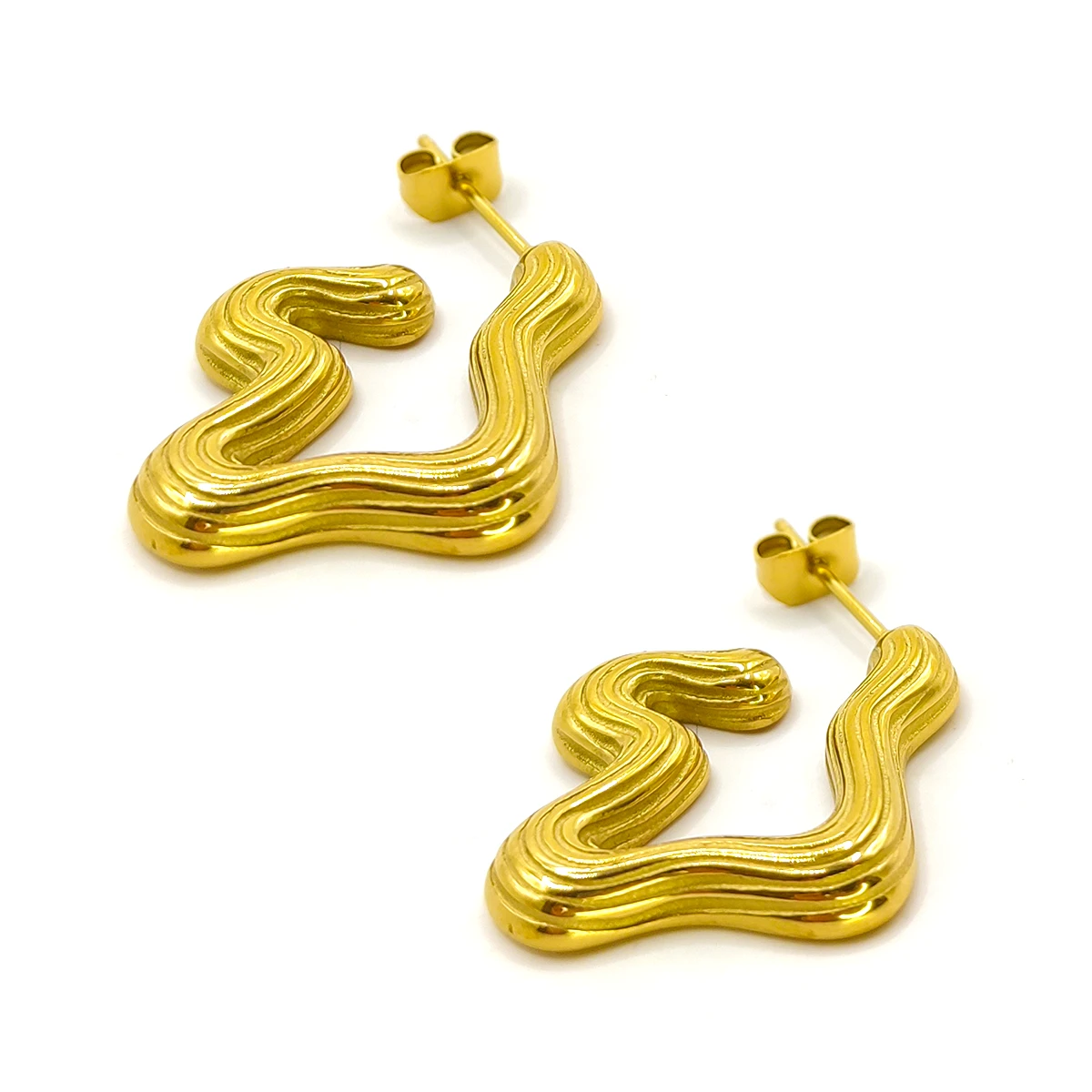 Aretes Acero Dorado Arracadas Olas Irregulares Abstracto