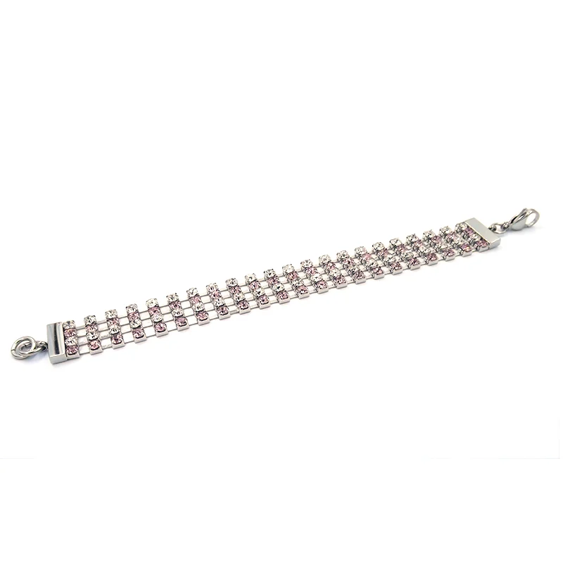 Pulsera de Acero Cocktail Vía de Zirconia Claras Rosas