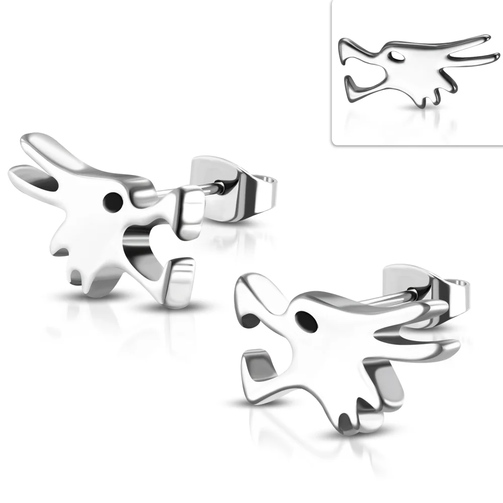 Aretes Tipo Broquel Acero Plateado Cabezas de Dragón