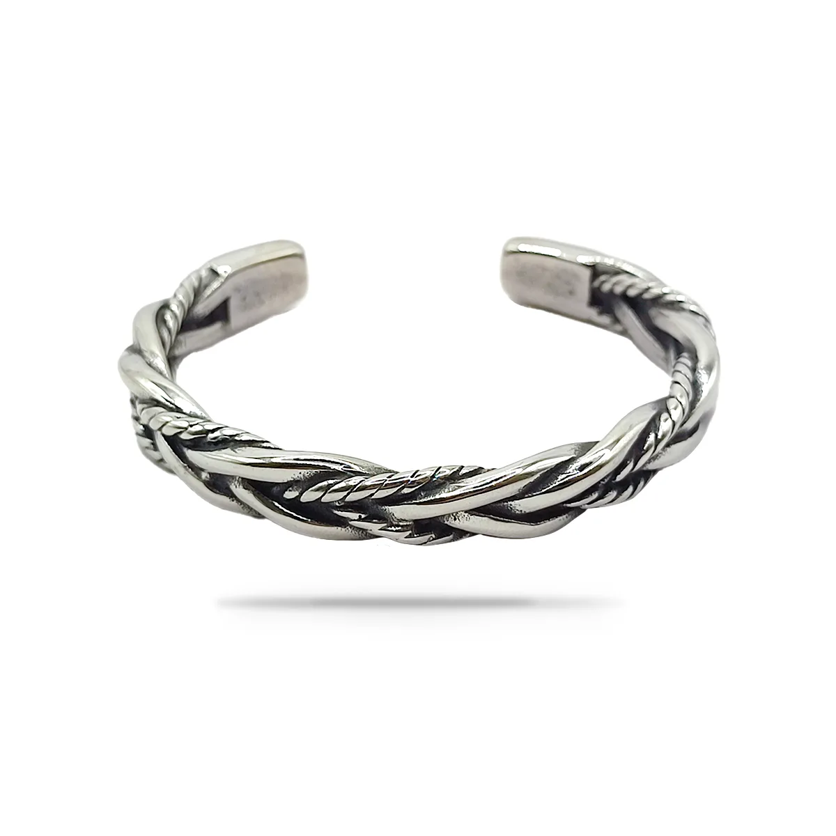 Pulsera Acero Inox Plateado Trenzada Torcida Hombre