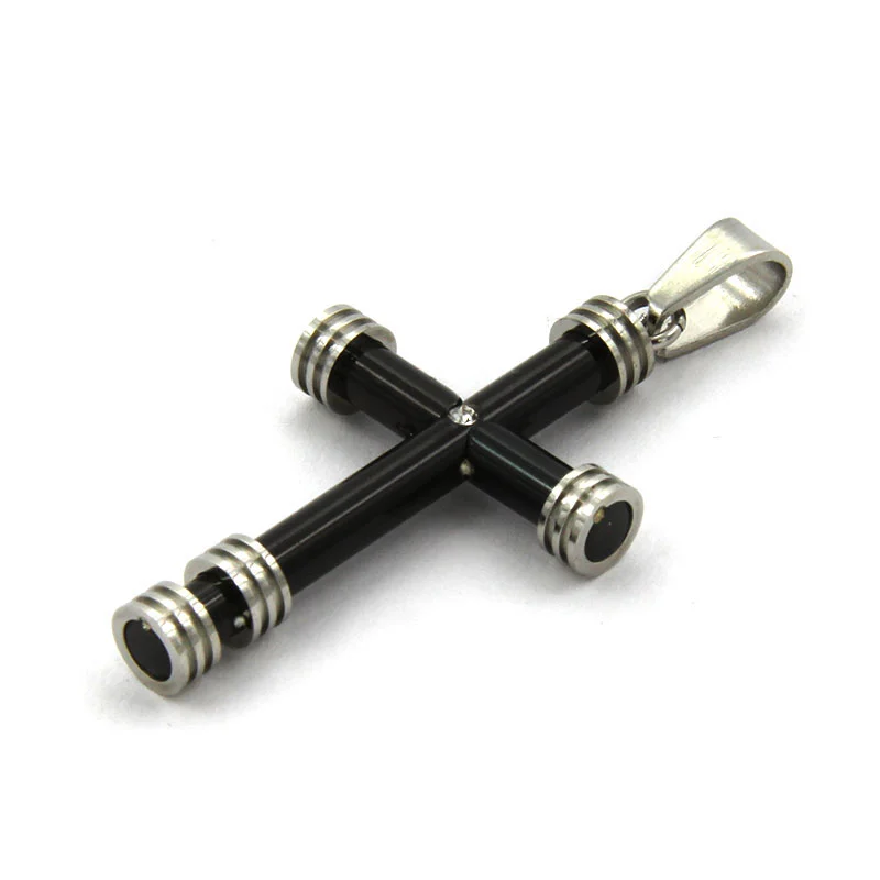 Dije Acero Negro Cruz Latina Tubular Zirconia