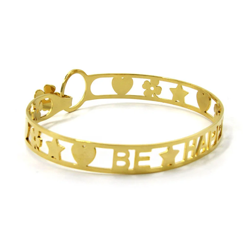 Pulsera Acero Inoxidable Dorado Brazalete Be Happy