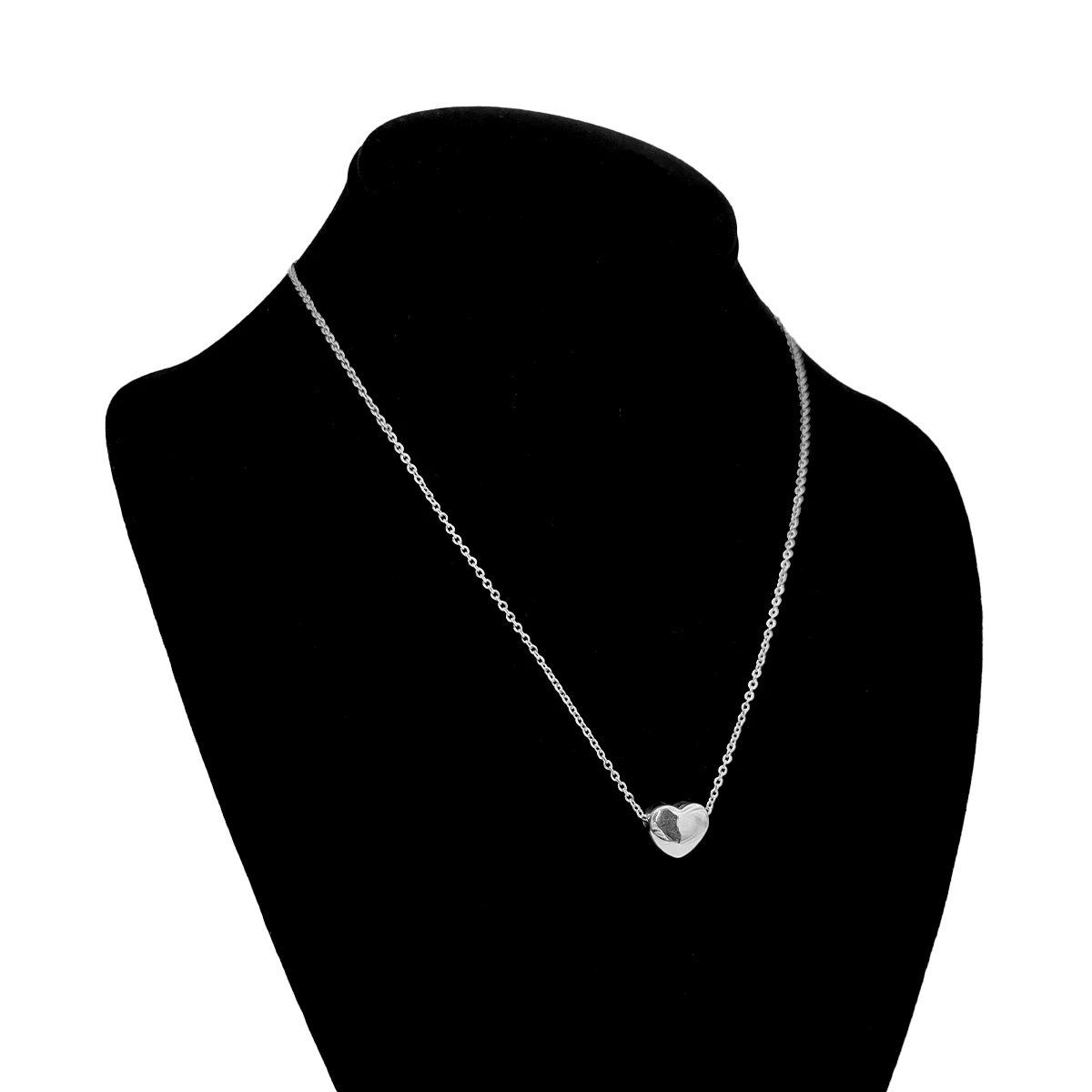 Collar Acero Plateado Corazón Inflado Clásico Romántico