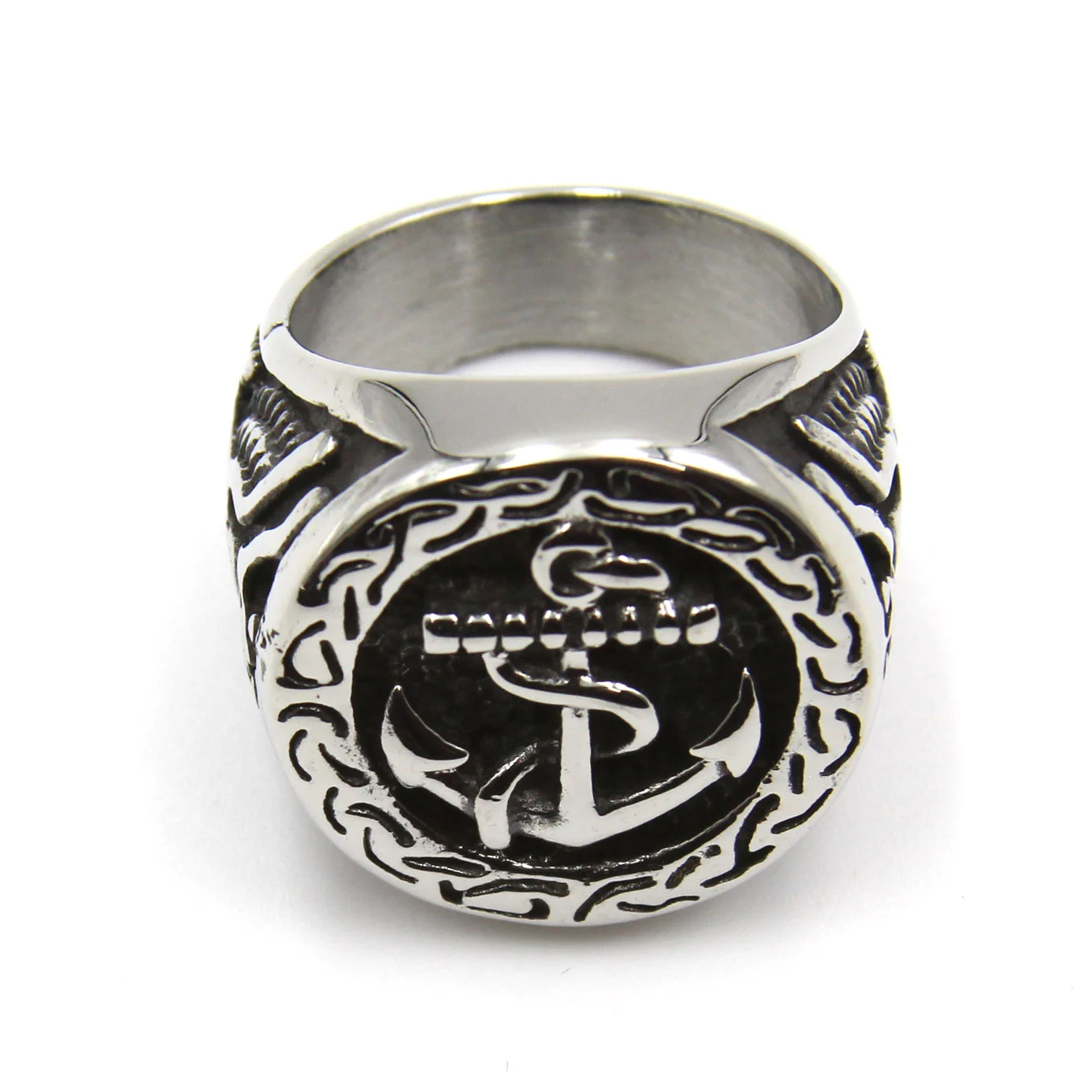 Anillo Acero Plateado Ancla Marina Chopper 7 Mares