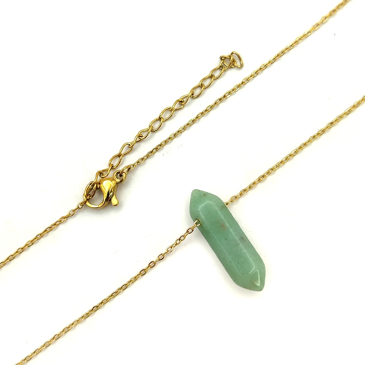 Collar Acero Dorado Péndulo Doble Punta Aventurina