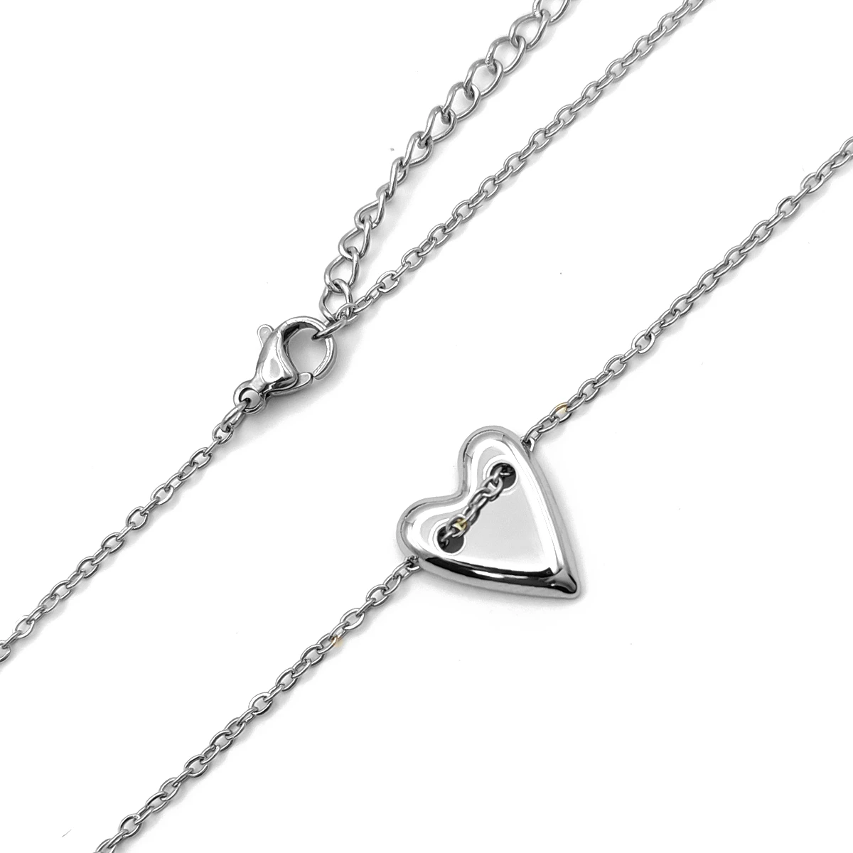 Collar Acero Plateado Corazón Cadena Transversal Moderno