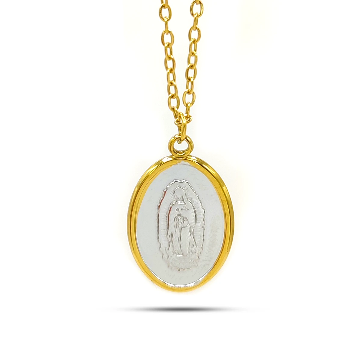 Collar Acero Bicolor Medalla Virgen de Guadalupe Estrellas
