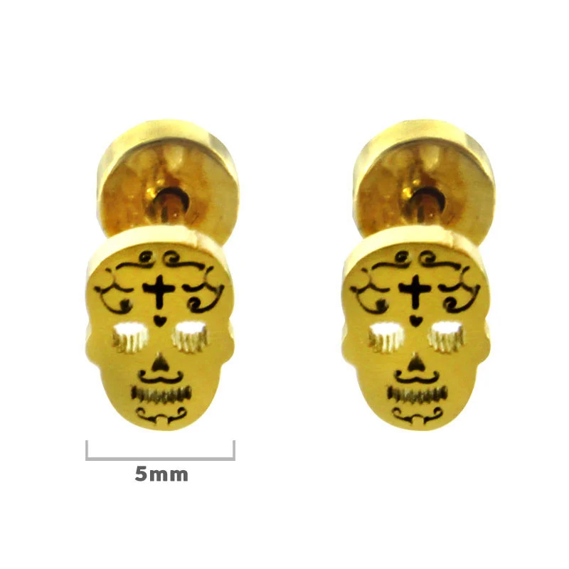 Aretes Tipo Broquel Dormilon Acero Inox Dorado Catrina