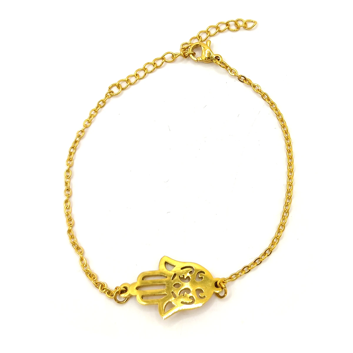 Pulsera Acero Inox Dorado Mano de Fatima Hamsa Sencilla