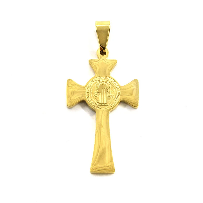 Dije Acero Dorado Cruz Bizantina San Benito 31mm x 20mm