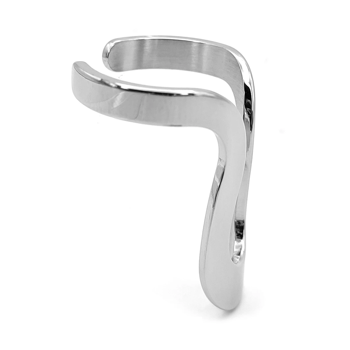 Anillo Acero Inox Plateado Contorno Gota Largo Ajustable