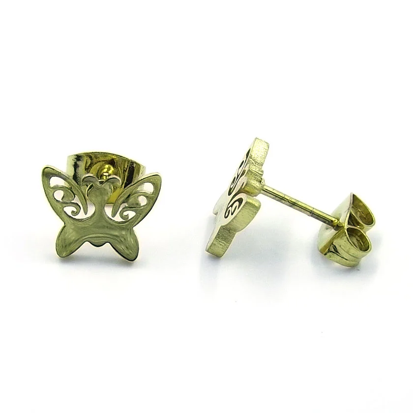 Aretes tipo Broquel Acero Dorado Mariposa Calada