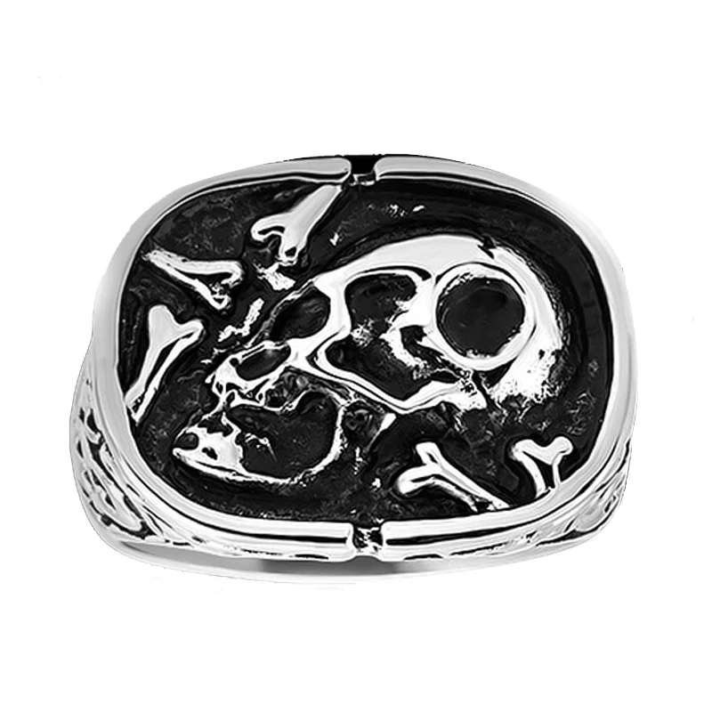 Anillo Acero Calavera Cráneo Huesos Chopper Enterrado