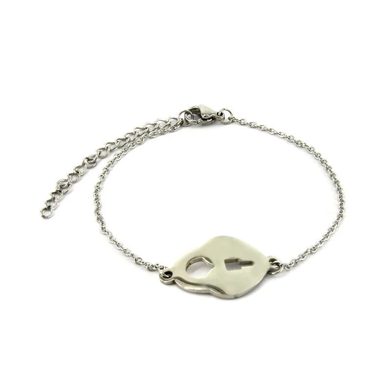 Pulsera Acero Inoxidable Plateado Corazon Candado