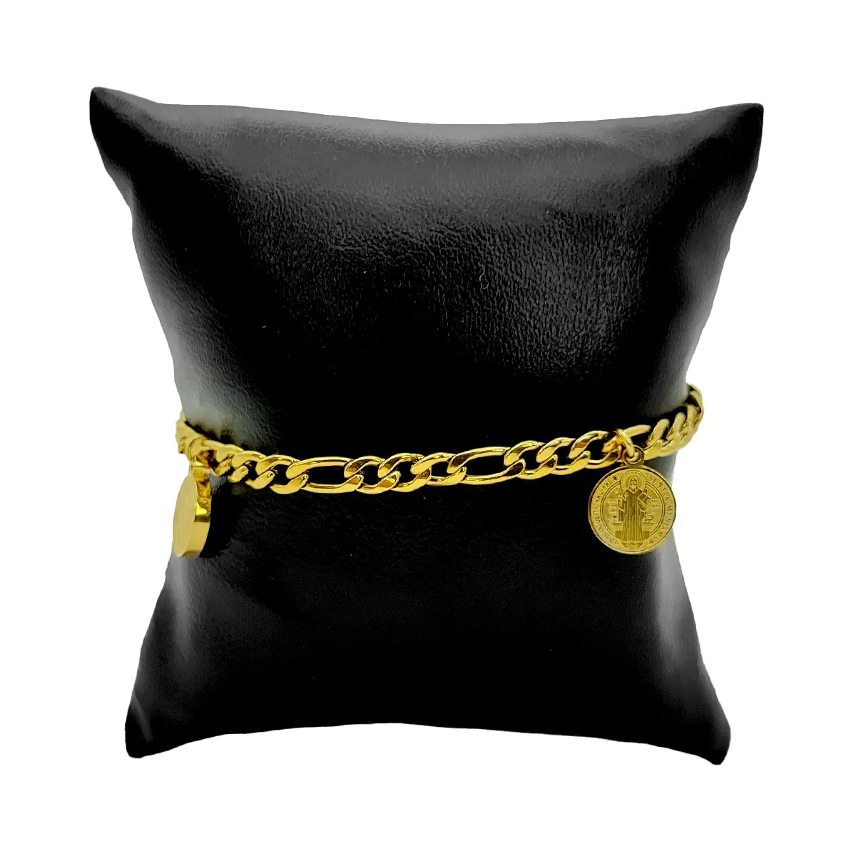 Pulsera Acero Esclava Eslabon Cubano Colgante San Benito