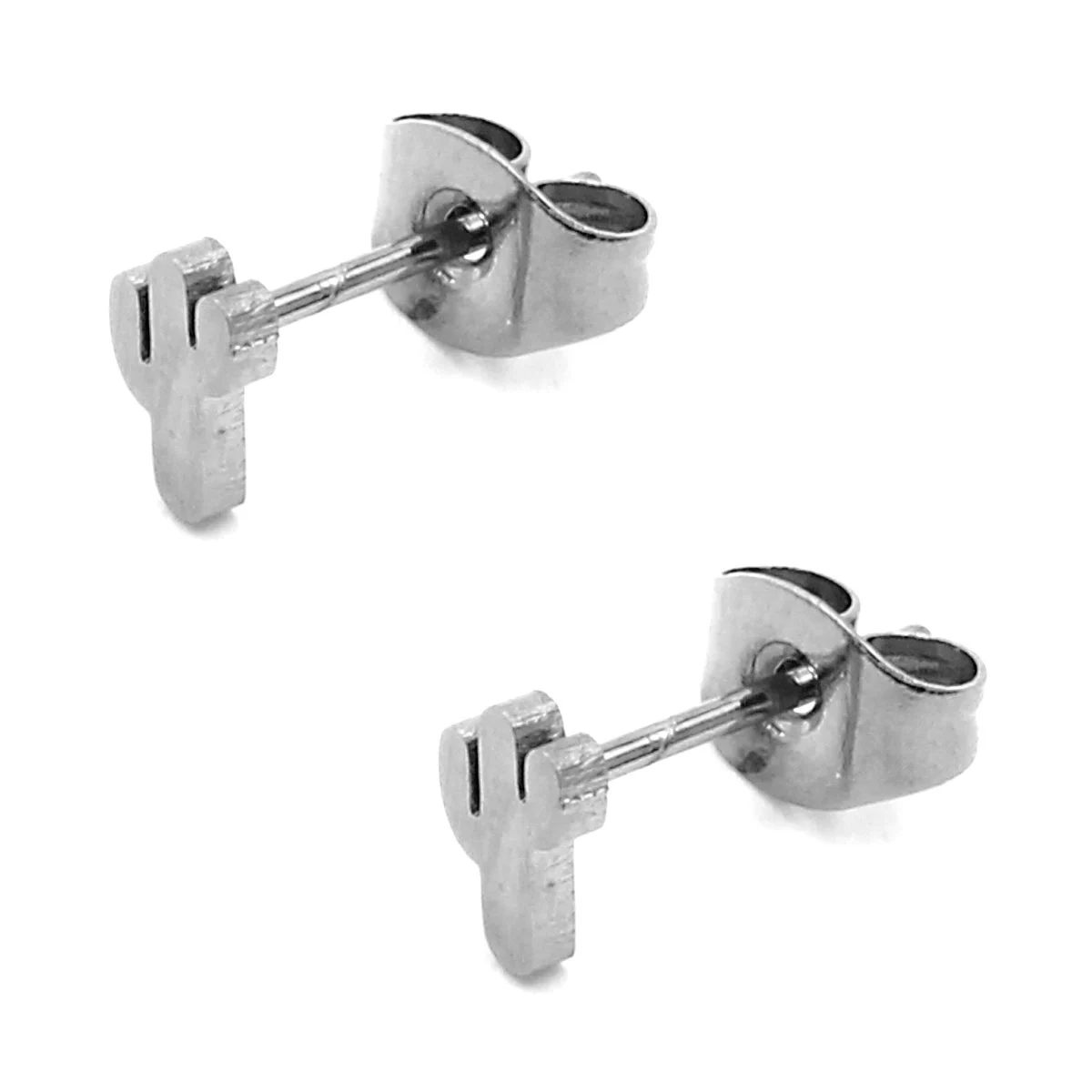 Aretes Acero Inox Plateado Tipo Broquel Cactus Sahuaro