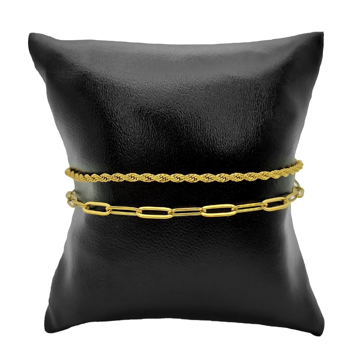 Pulsera Acero Inox Doble Cadena Torzal y Cadena Oval