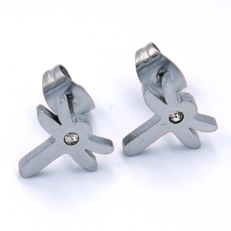 Aretes tipo Broquel Plateados Libelula con Cristal
