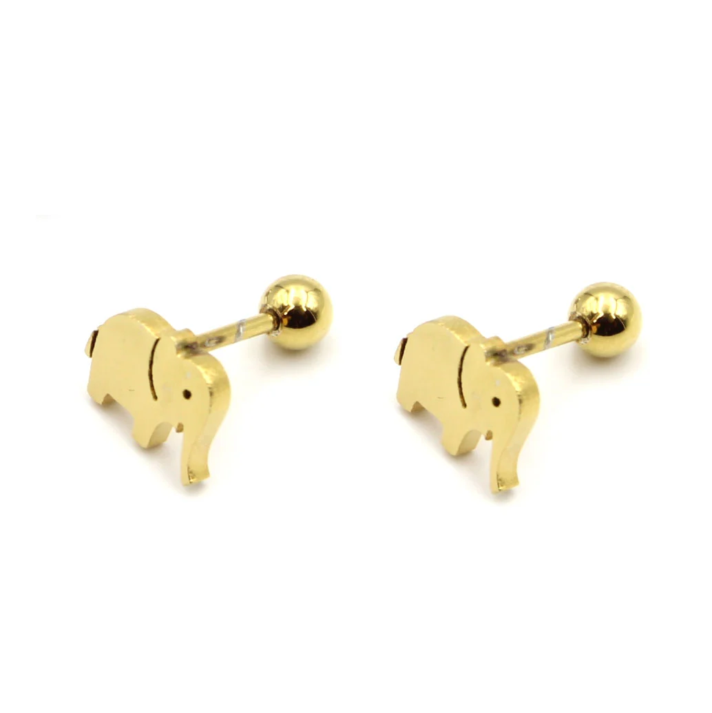 Aretes Acero Dorado Broquel Dormilon Elefante Minimalista
