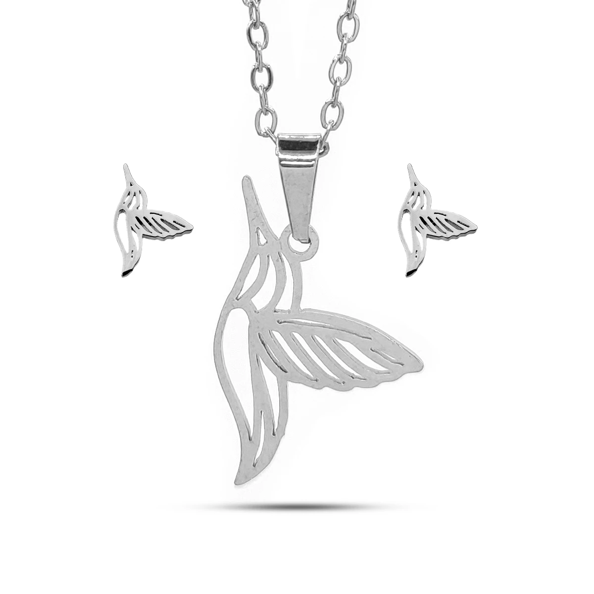 Set Joyeria Acero Inox Chuparosa Colibri Calado Volando
