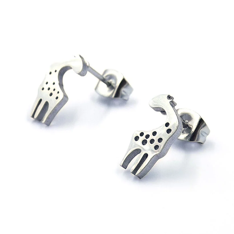 Aretes Tipo Broquel Acero Plateado Jirafa Africana