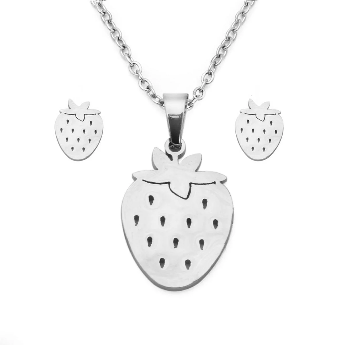 Set Joyeria Acero Inox Plateado Fruta Fresa Natural