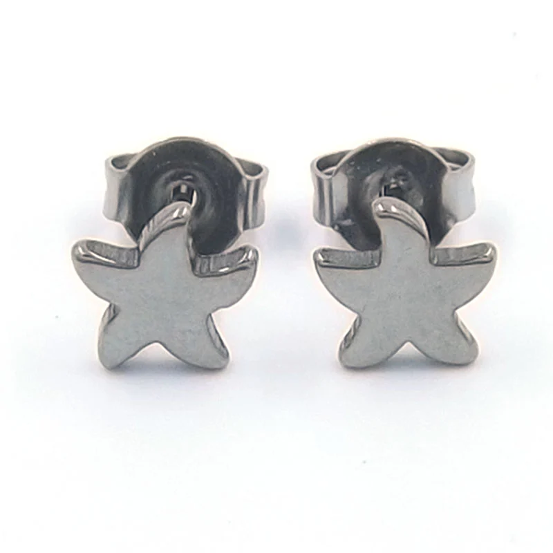 Aretes de Acero tipo Broquel Estrella de Mar Plateada