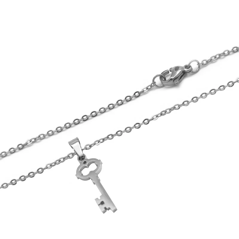 Set de Joyeria Acero Inoxidable Plateado Llave Antigua