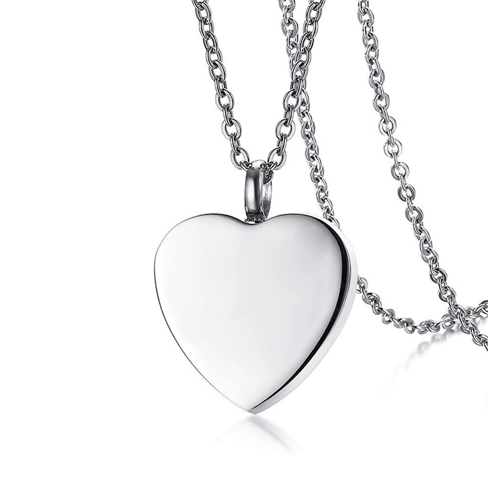 Collar Acero Plateado Urna Corazón Para Grabado